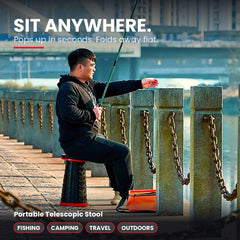 Telescopic Folding Stool – Portable Collapsible Camping & Fishing Seat with Carry Strap (Red)