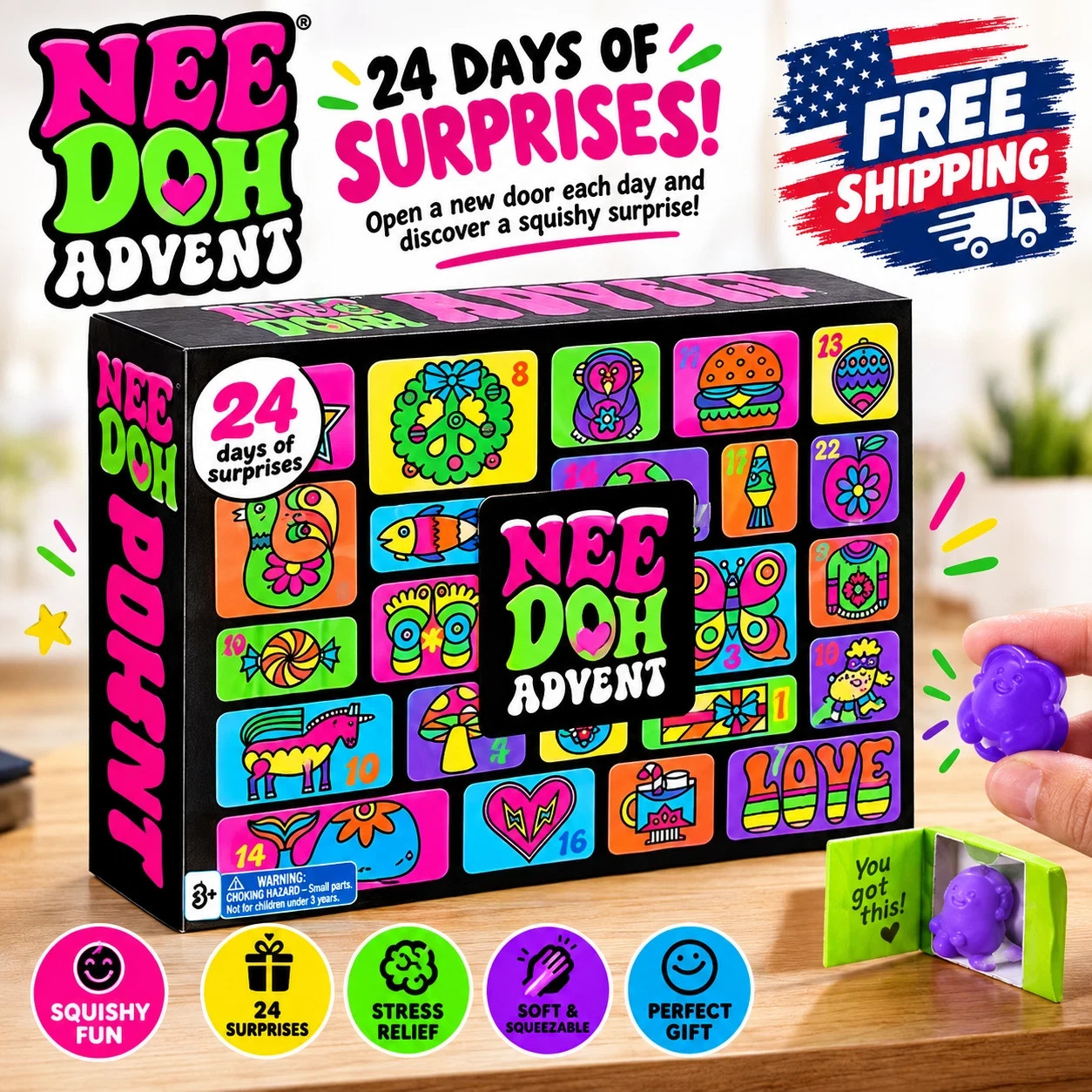 NeeDoh Advent Calendar 2026 with 24 squishy toy surprises