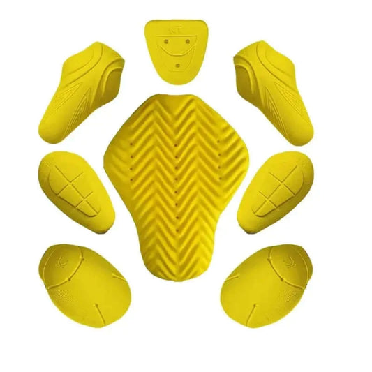 8-piece motorcycle armor pad set with mixed CE ratings
