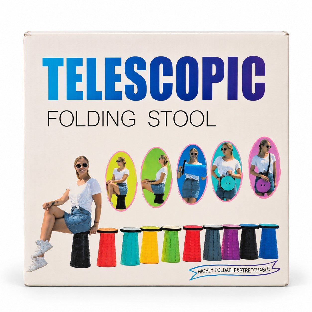 Telescopic Folding Stool – Portable Collapsible Camping & Fishing Seat with Carry Strap (Red)
