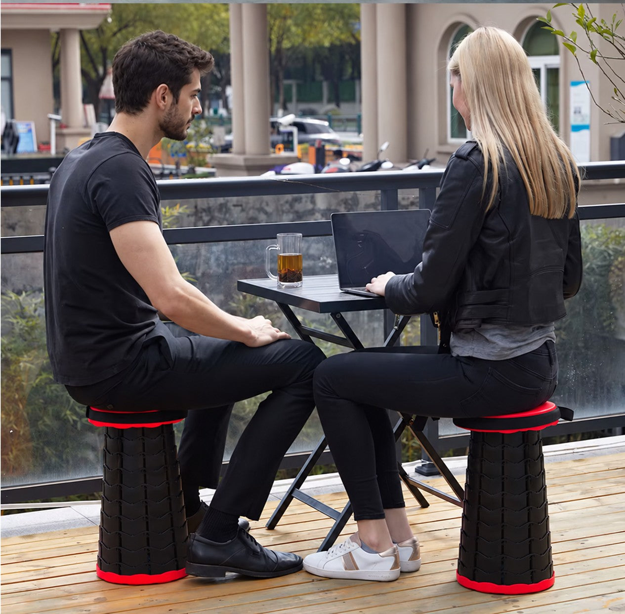 Telescopic Folding Stool – Portable Collapsible Camping & Fishing Seat with Carry Strap (Red)