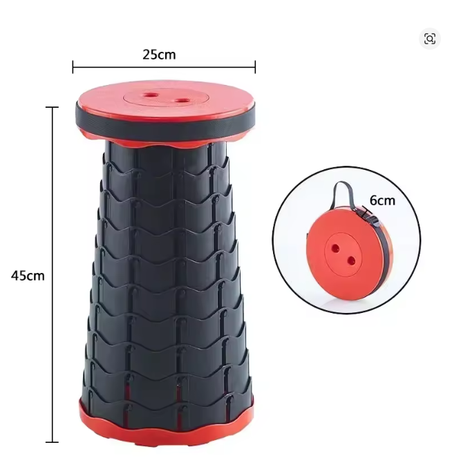 Telescopic Folding Stool – Portable Collapsible Camping & Fishing Seat with Carry Strap (Red)