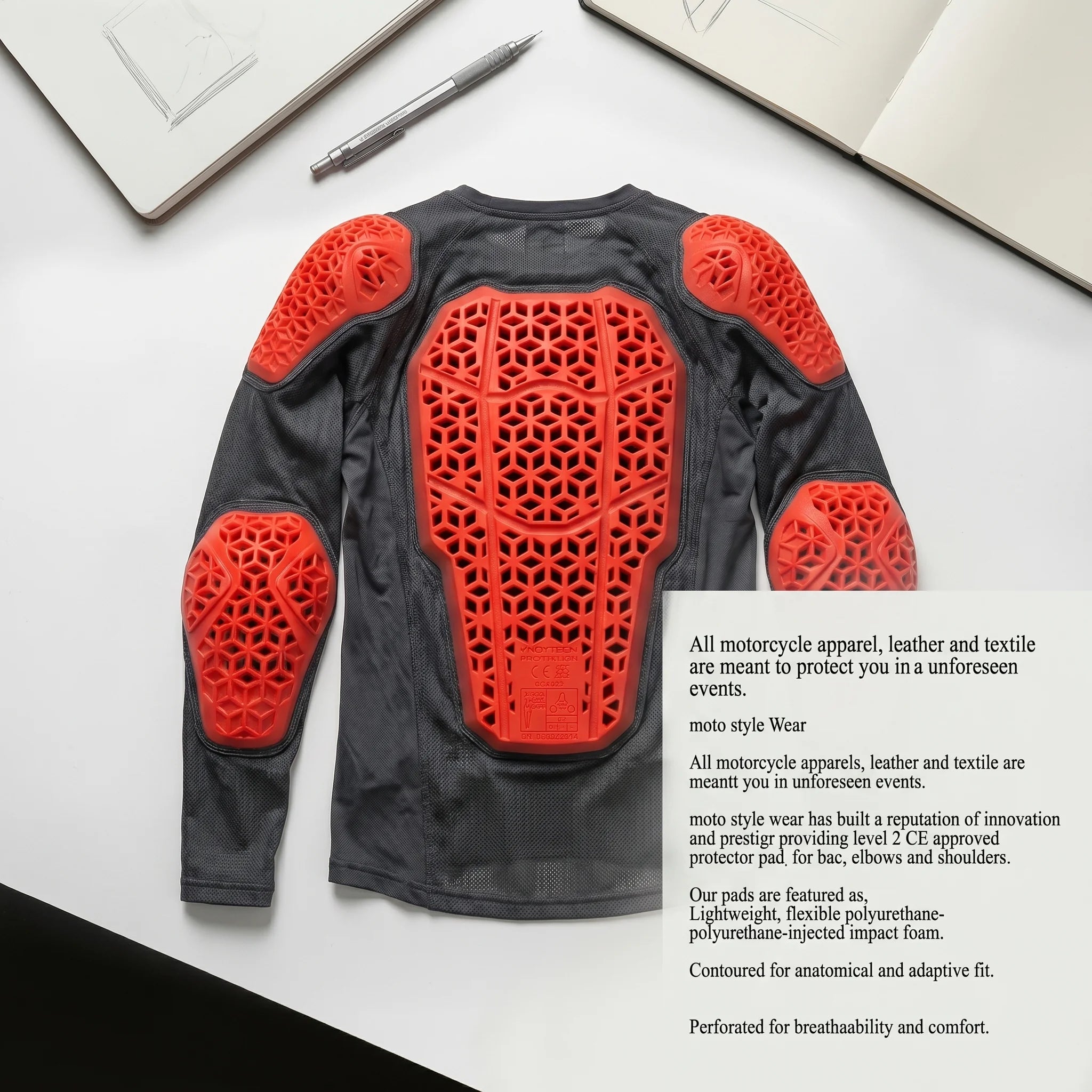Motorcycle jacket back and shoulder CE Level 2 armor pads