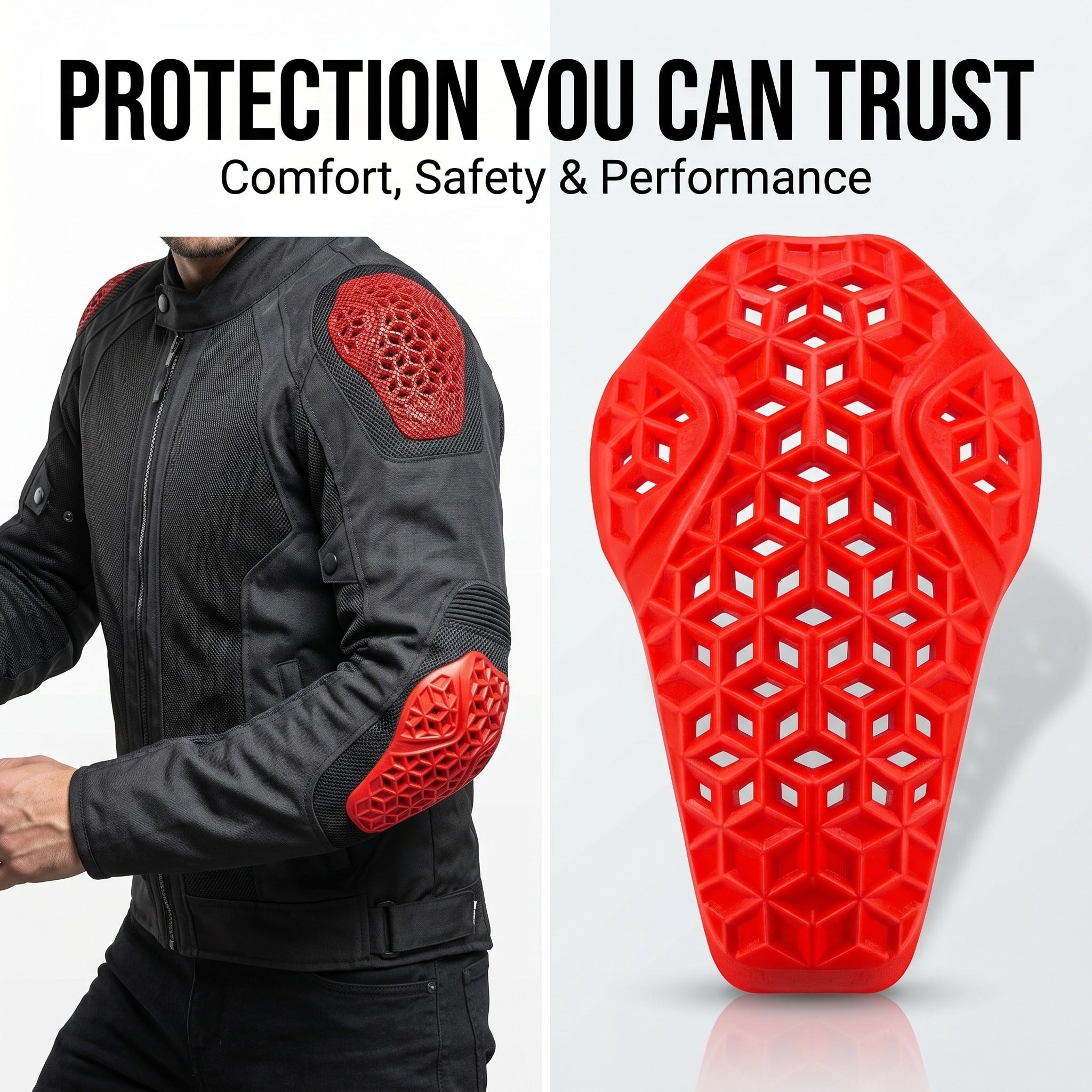 Red motorcycle jacket armor shoulder and elbow protection illustration