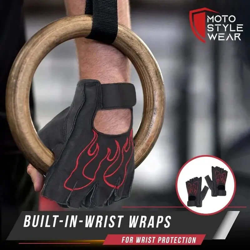 Leather fingerless workout gloves for gym, cycling and riding